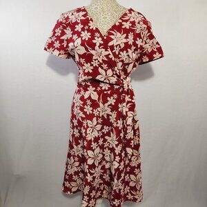 Chadwick’s Vintage SZ 10 Petite Red Floral Print 100% Silk Side Tie Wrap Dress